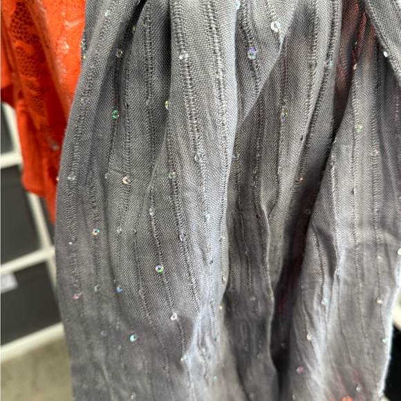 Vivante by VSA Viscose Silver Sparkle Sequin Studded Gray Fringed Scarf Y2K - Picture 3 of 7